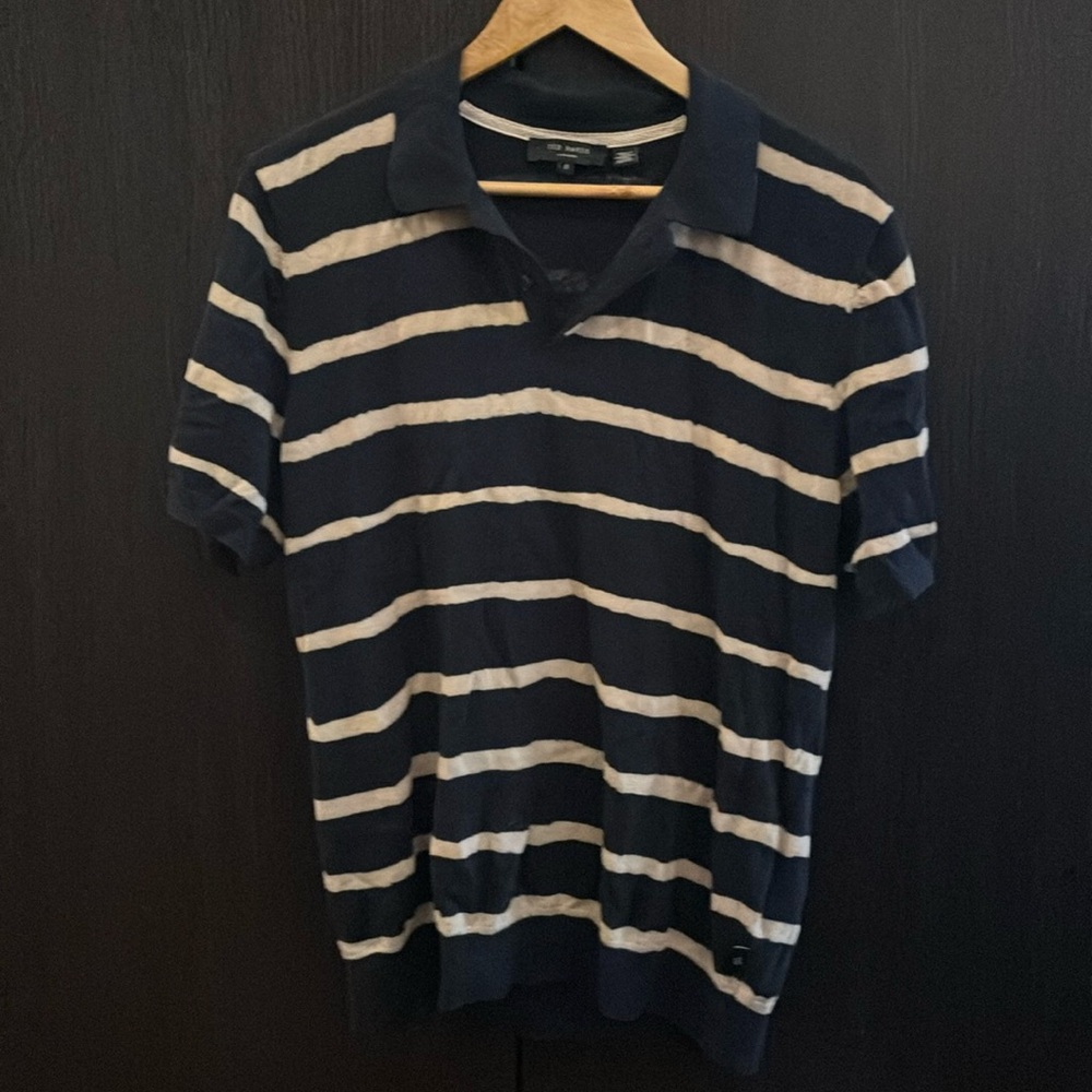 Ted Baker London knit polo size 3. Navy & tan organic wavy stripes.